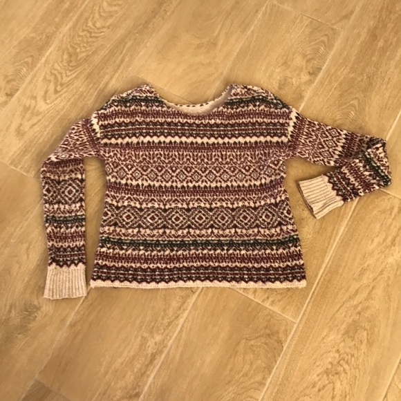 American Eagle Outfitter Soft Nordic Pattern Sweater Small Tan Burgundy - Picture 1 of 5